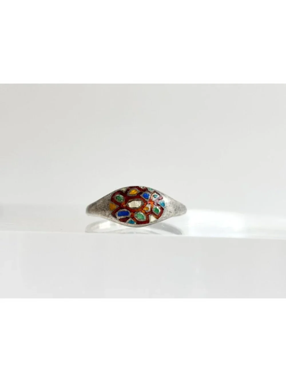 Patchwork Enameled Domed Thailand Made Sterling Silver 925 Vintage Ring - sz 7